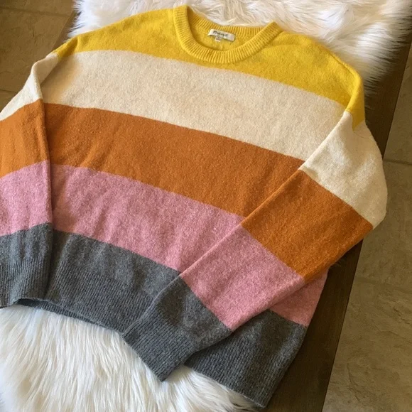 Madewell Crofton Dijon Mustard Striped Pullover Sweater size M - Picture 4 of 9